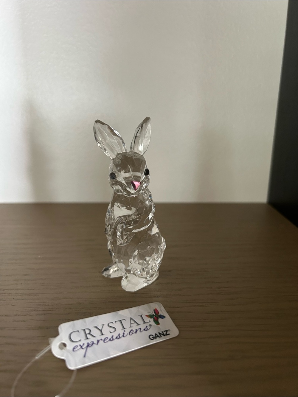 GANZ Clear Crystal Bunny 🐇 Figurine with Pink Nose and Black Eyes